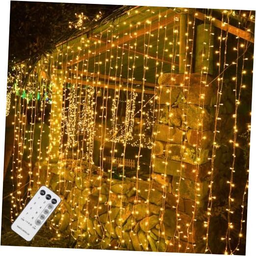 300 Warm White LED Curtain Lights with Remote Control for Christmas Decorations