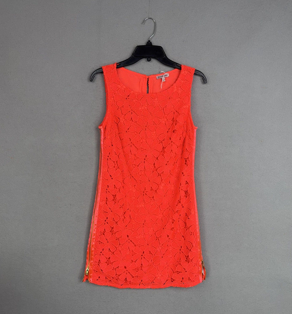 Juicy Couture Dress Womens 0 Orange Floral Lace Sleeveless Sheath Mini Party Y2K