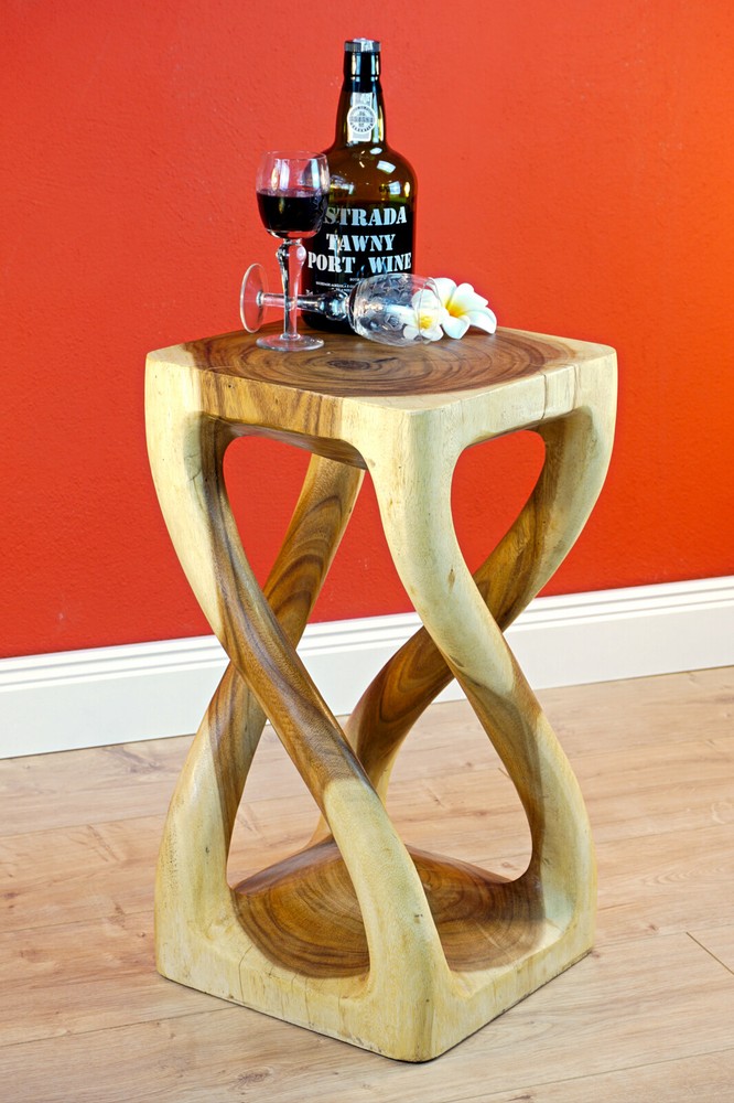 Acacia wood side table flower stool solid wood bedside stand Suar wood-image