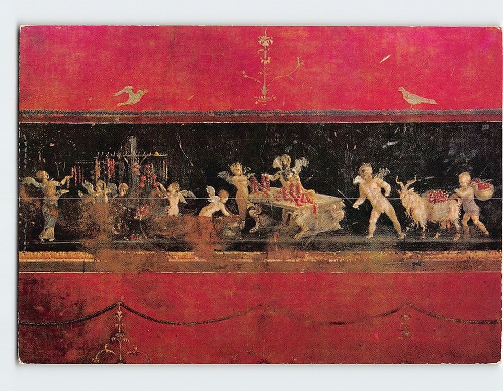 Postcard Cupids as Flower Dealers Fresco House of the Vettii in Pompeii Italy