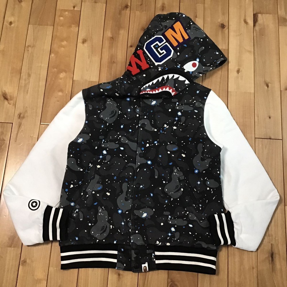 Phosphorescent Space Camo Shark Hoodie Stadium Jacket M Size Varsity A Bathing A
