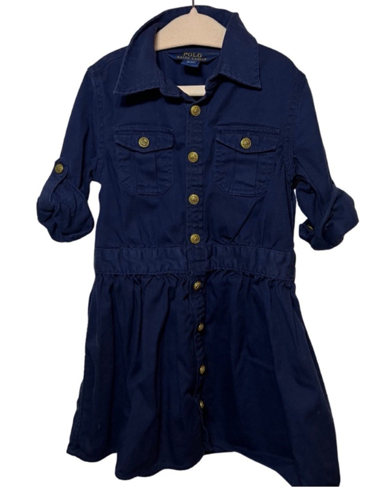 Polo Ralph Lauren Girls Denim Shirt Dress 4T Gold Button Front  Fit & Flare