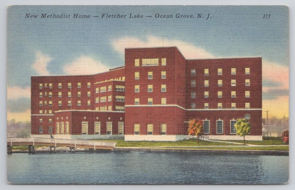 New Methodist Home Fletcher Lake Ocean Grove NJ Vintage Linen Postcard