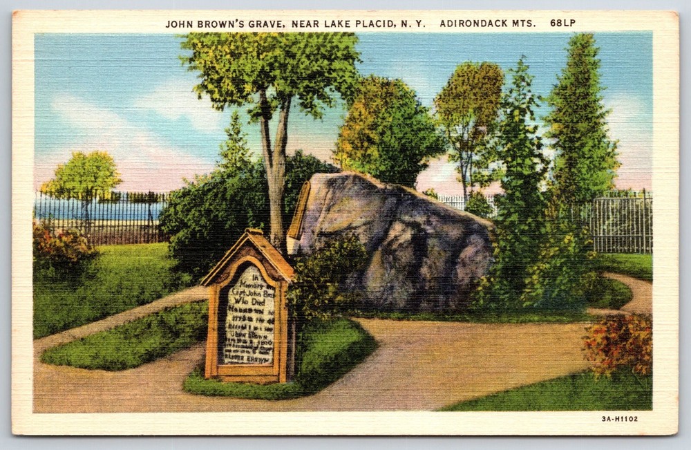 Adirondacks New York~John Browns Grave Near Lake Placid~Vintage Linen Postcard
