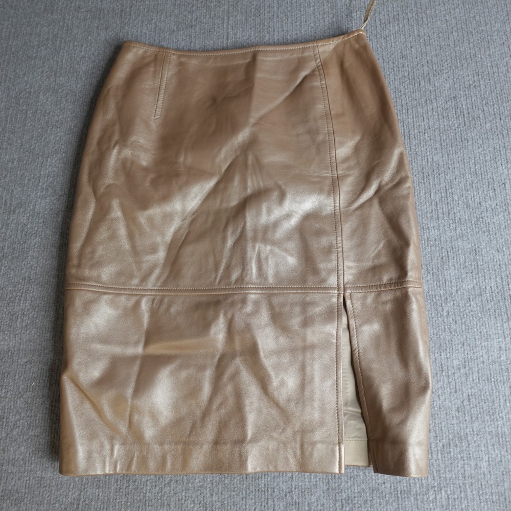 Escada Womens Skirt Small Beige Lambs Leather Pencil