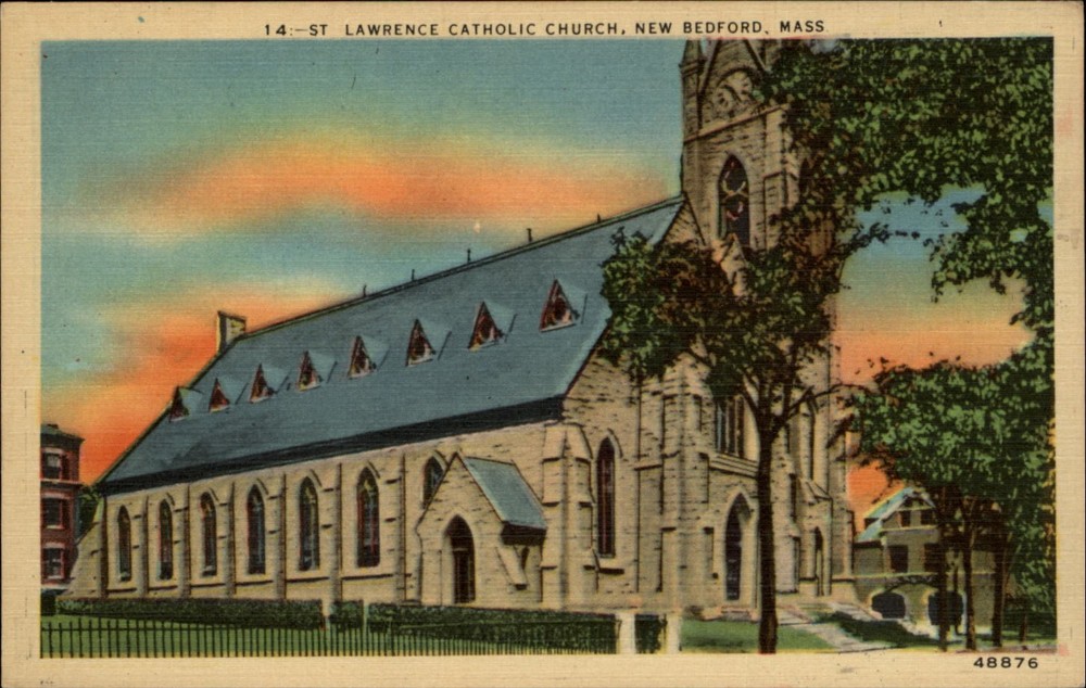 St Lawrence Catholic Church New Bedford Massachusetts vintage postcard b375