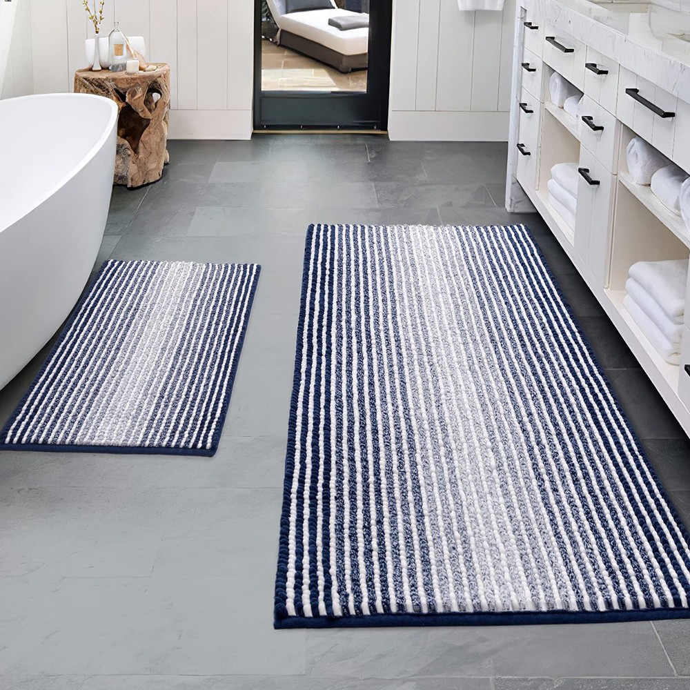Soft Non-Slip Chenille Bathroom Rug Set, 2-Piece Absorbent Mats