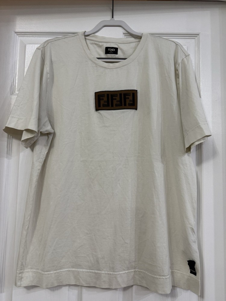XL Fendi Men's Short Sleeve Tee Zucca Pattern Cream Made In Italy 100% Cotton