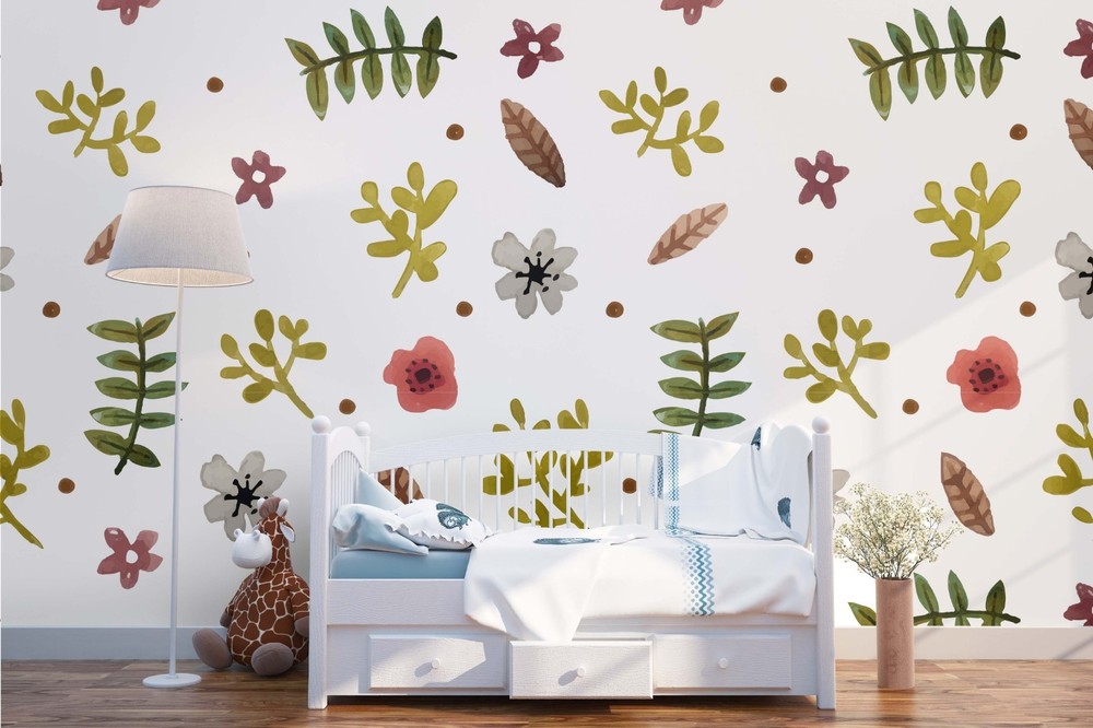 3D Flowers Leaves Watercolor Pattern Wall Murals Wallpaper Murals Wall Sticker 8