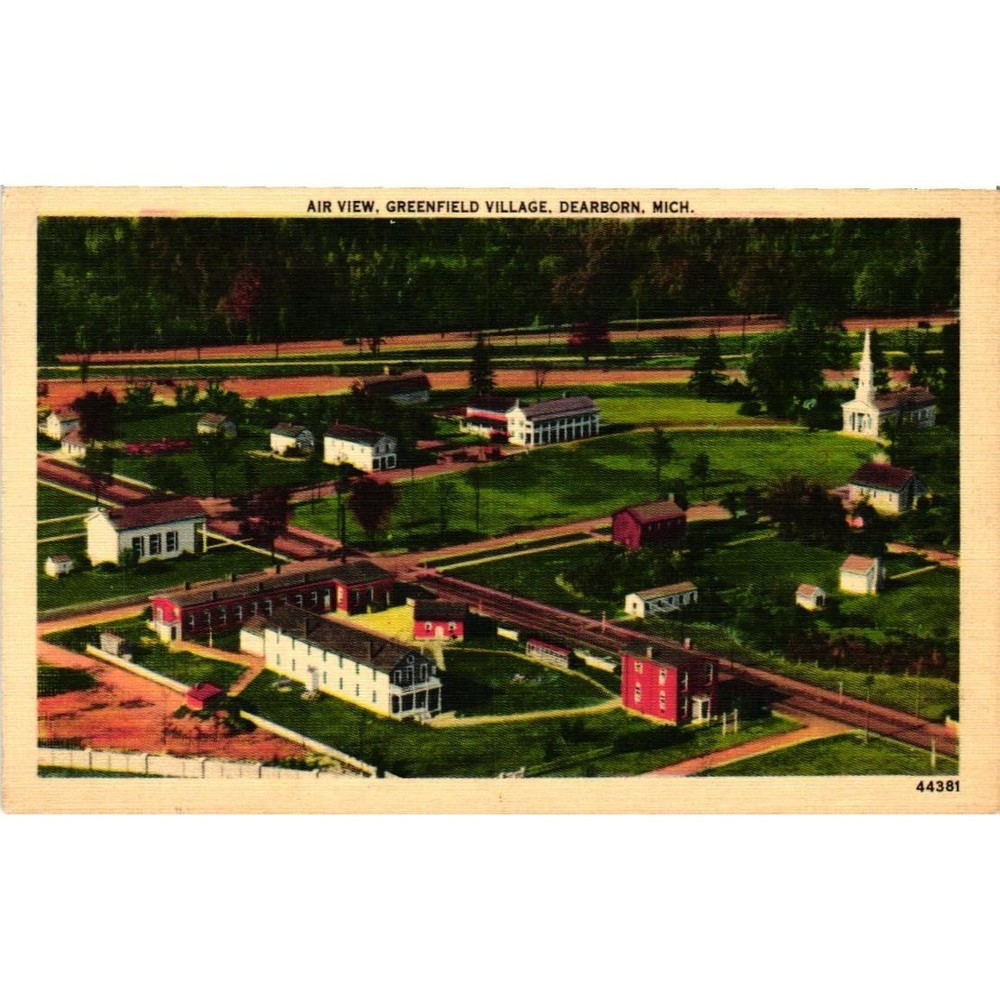 Vintage Greenfield Village Dearborn Michigan Aerial View Linen Postcard 44381