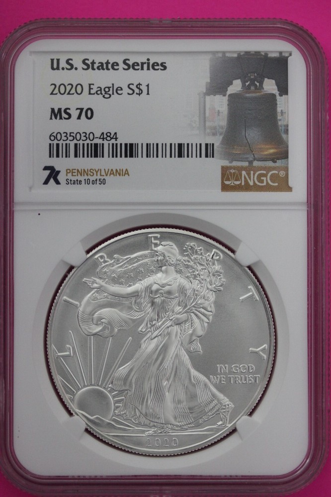 2020 MS 70 American Silver Eagle Pennsylvania State Series NGC Certified 525