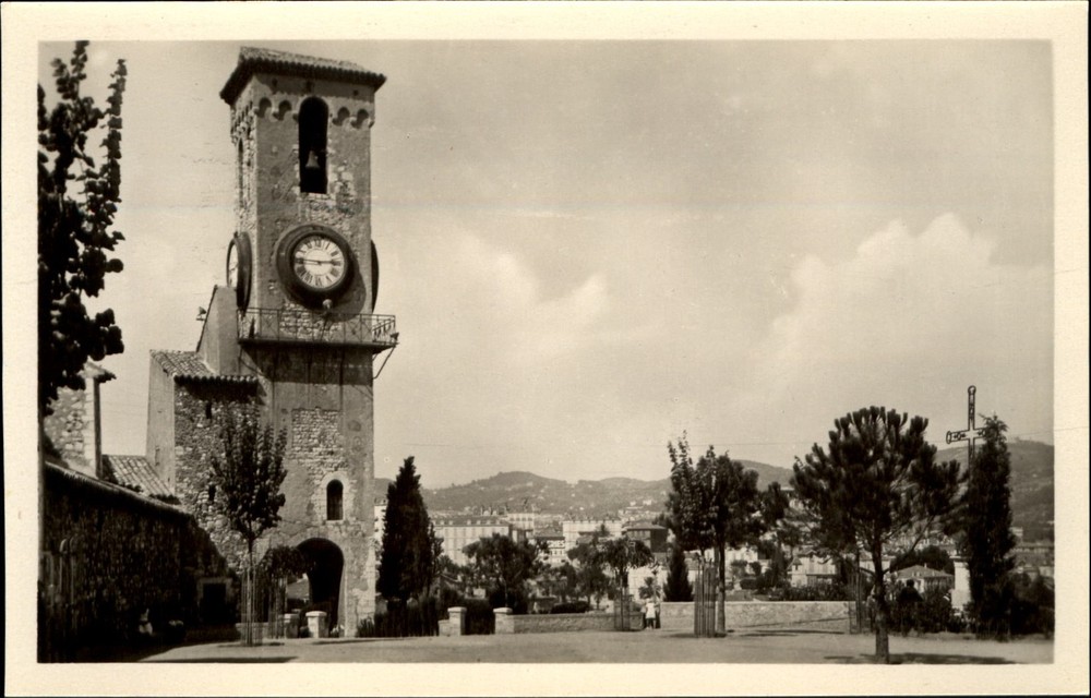 CANNES France L'Eglise du Suque stone church clock tower RPPC