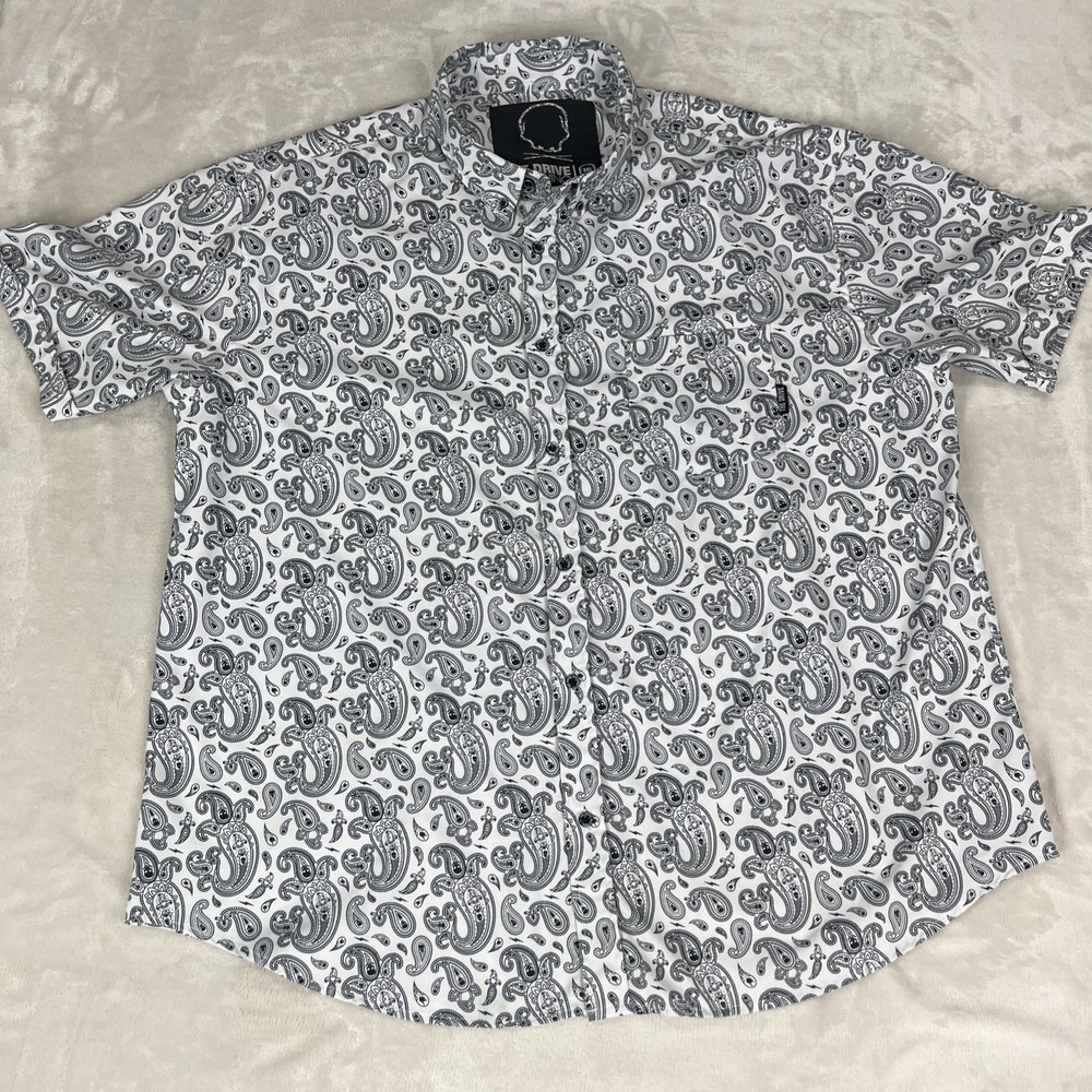 The Drive Clothing Button Down Shirt Mens 3XL White Skull Paisley Lightweight