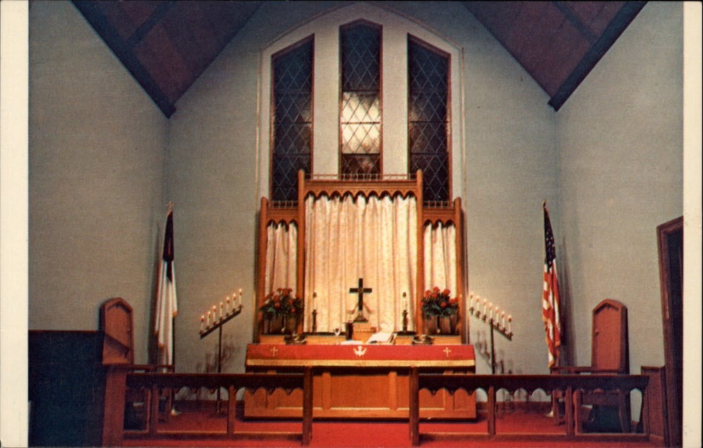 Washington Island Wisconsin Trinity Lutheran Church altar ~ 1970s postcard