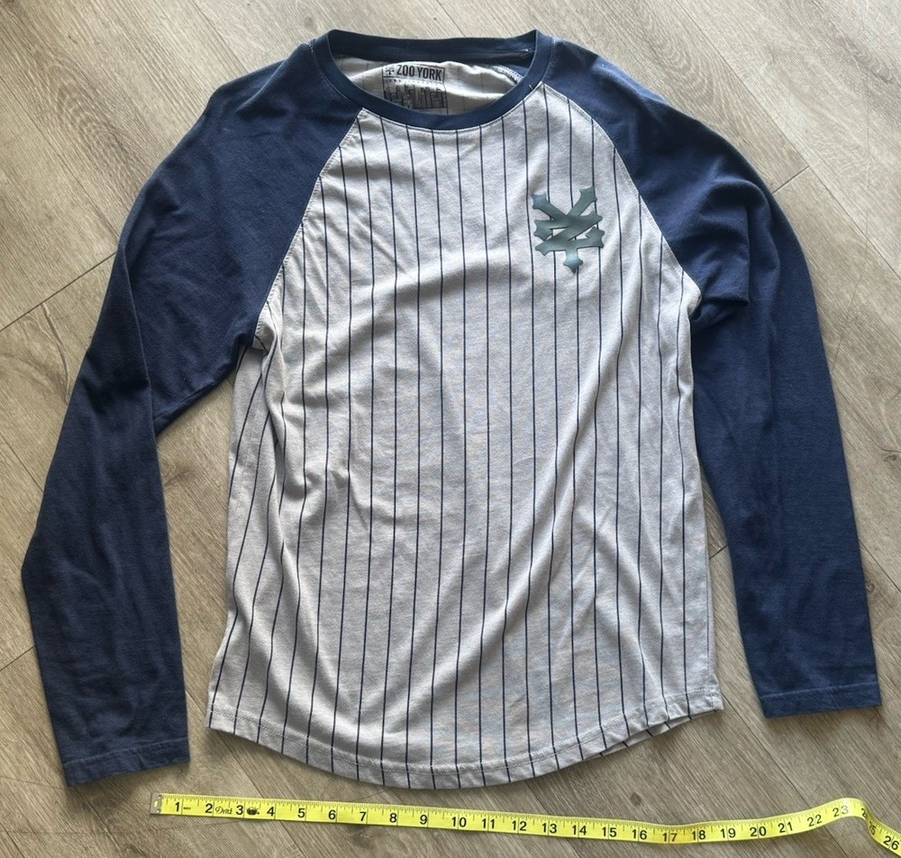 Zoo York Men's Long Sleeve Raglan Baseball  T-Shirt Tee Gray/Blue Size Small