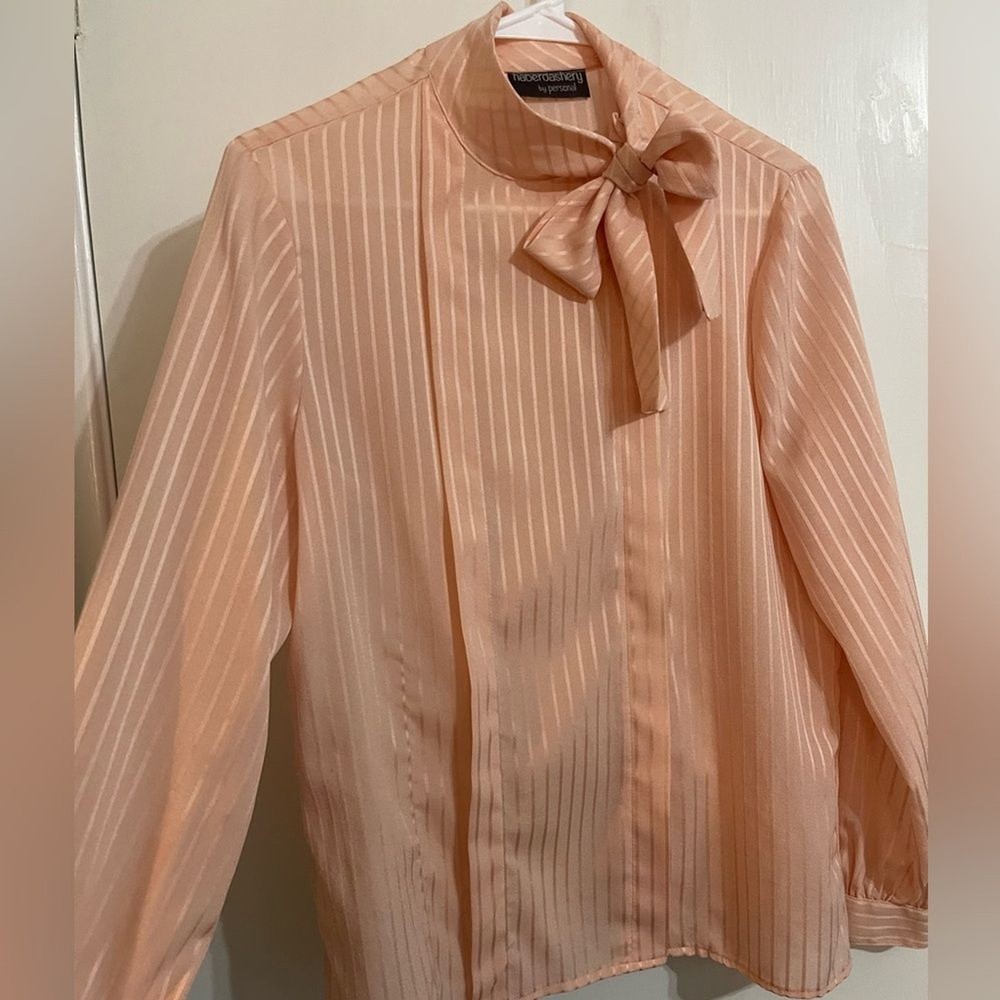 haberdashery Light Pink Size 10 Button Down Sheer Women’s Blouse with Tie