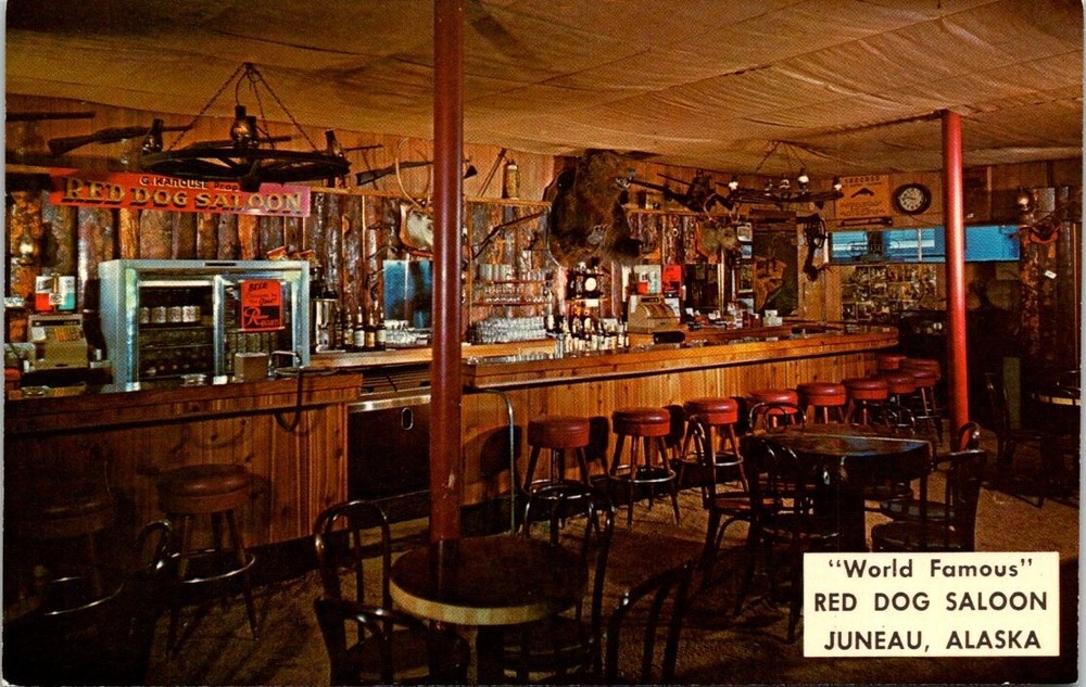 c1960 Welcoming Bar World Famous Red Dog Saloon Juneau Alaska Vintage Postcard