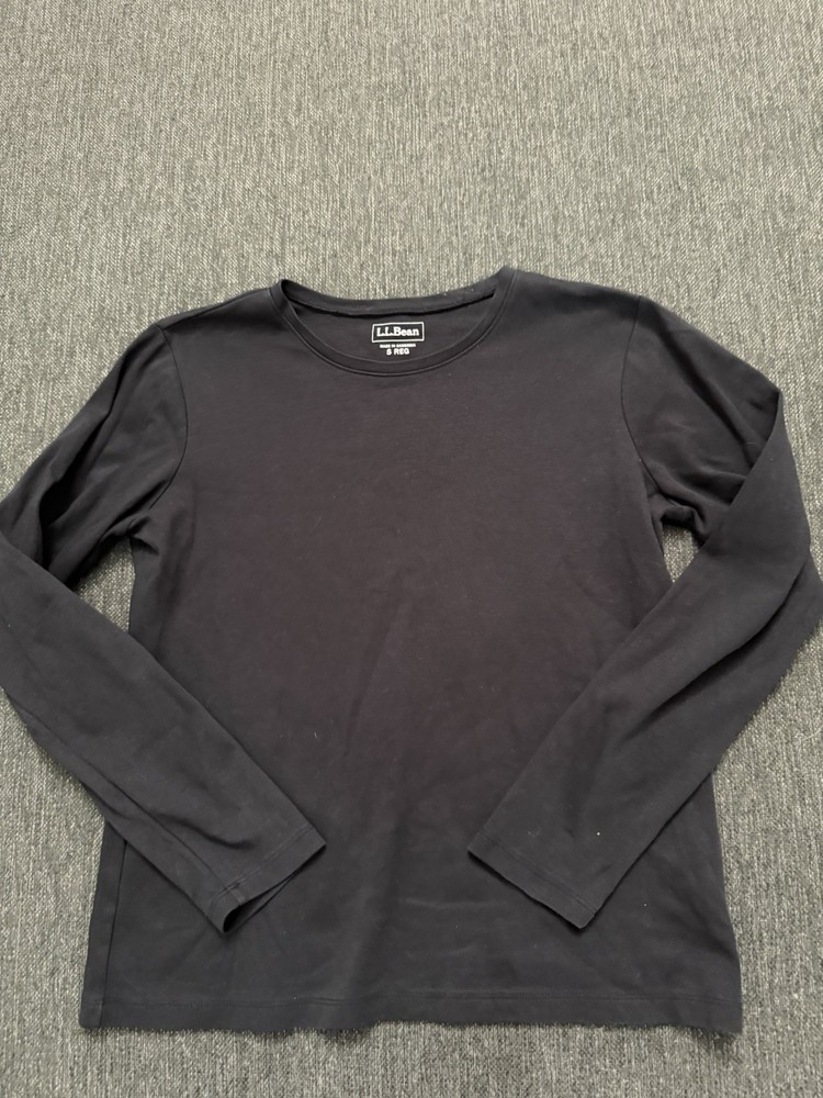 LL Beans Women's Black Long Sleeve T-shirt 100% Cotton Small Regular Fit EUC