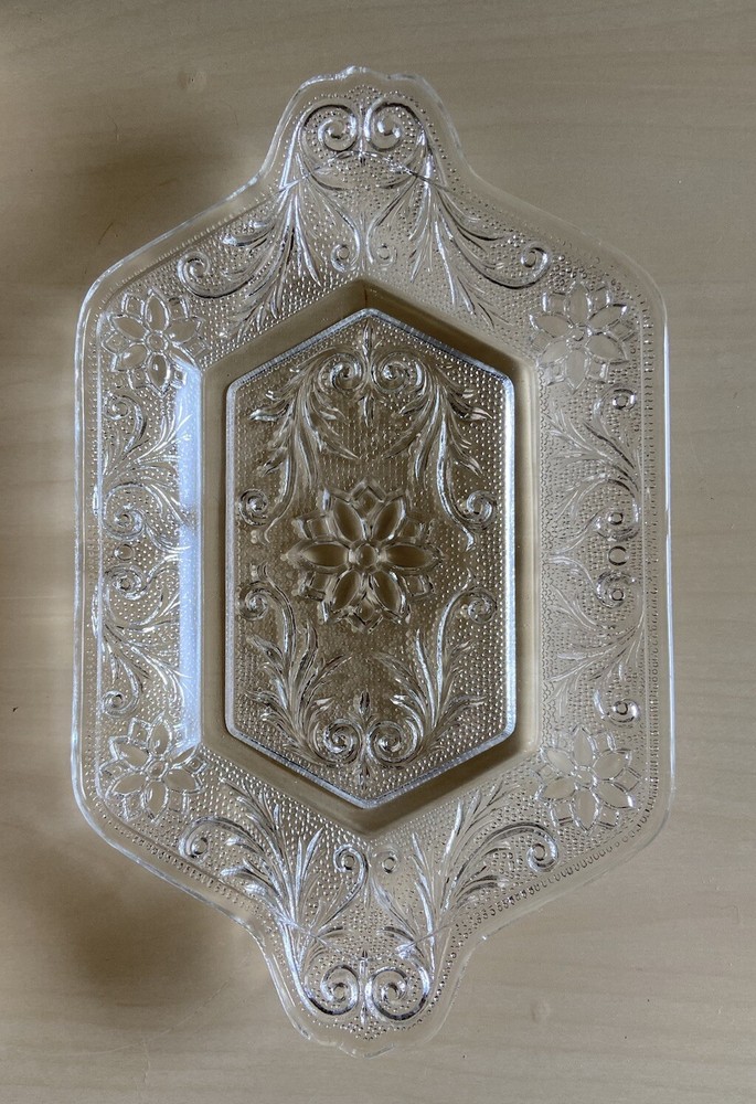 Indiana Glass Clear Sandwich Tray for Creamer & Sugar Set with Chipped Handle  