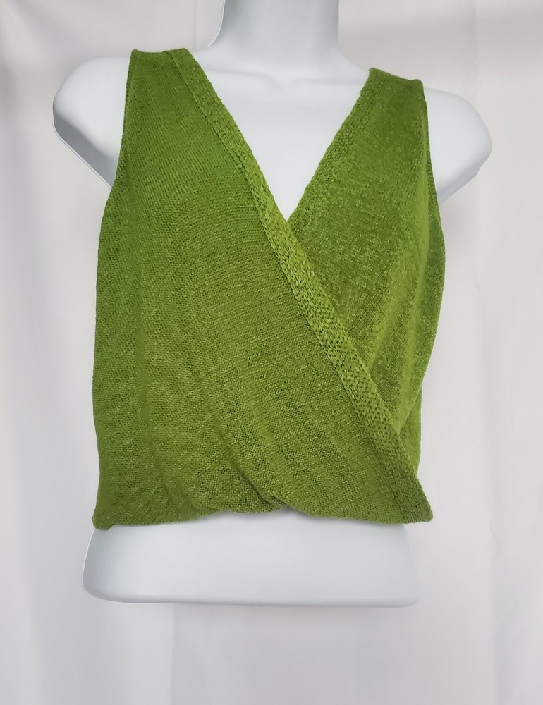 Lulus Lime Green Knit Crop Top XS Sleeveless Wrap Front Sweater Tank