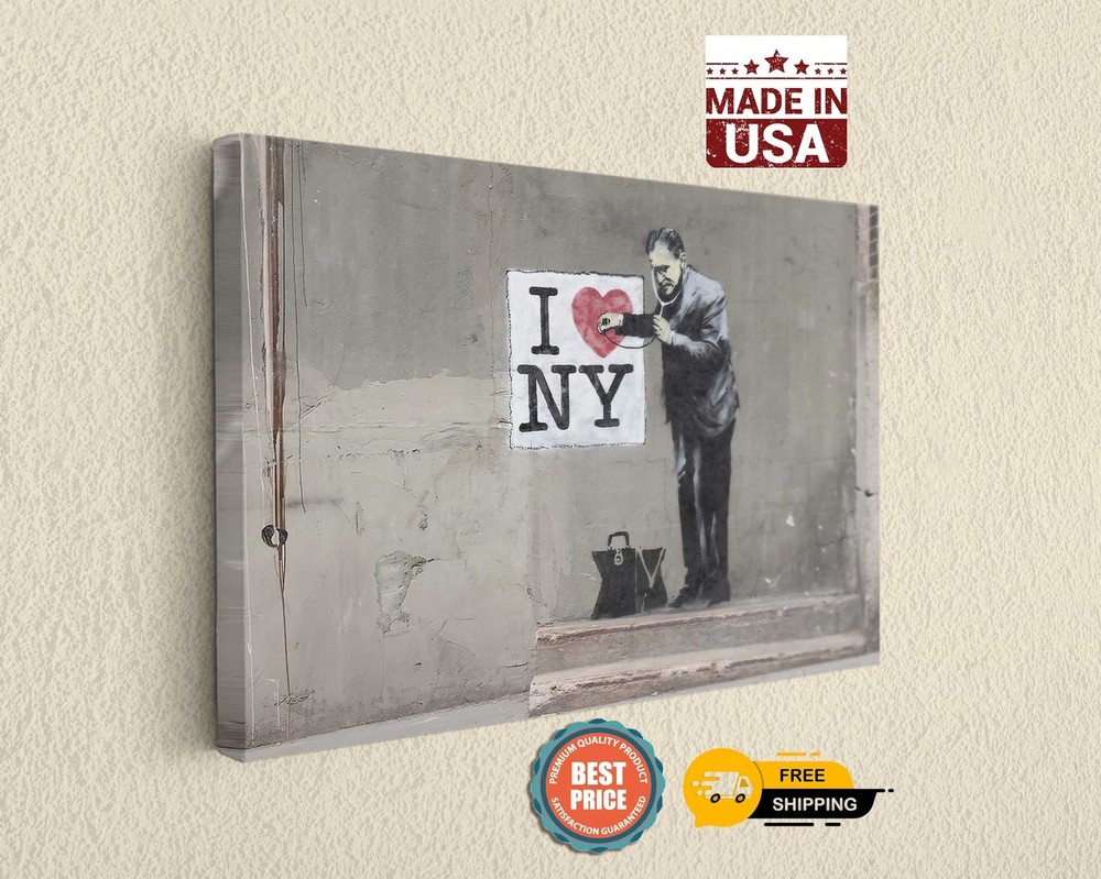 Banksy Wall Art Canvas Print I Love New York Pigment Inks Durable Decor