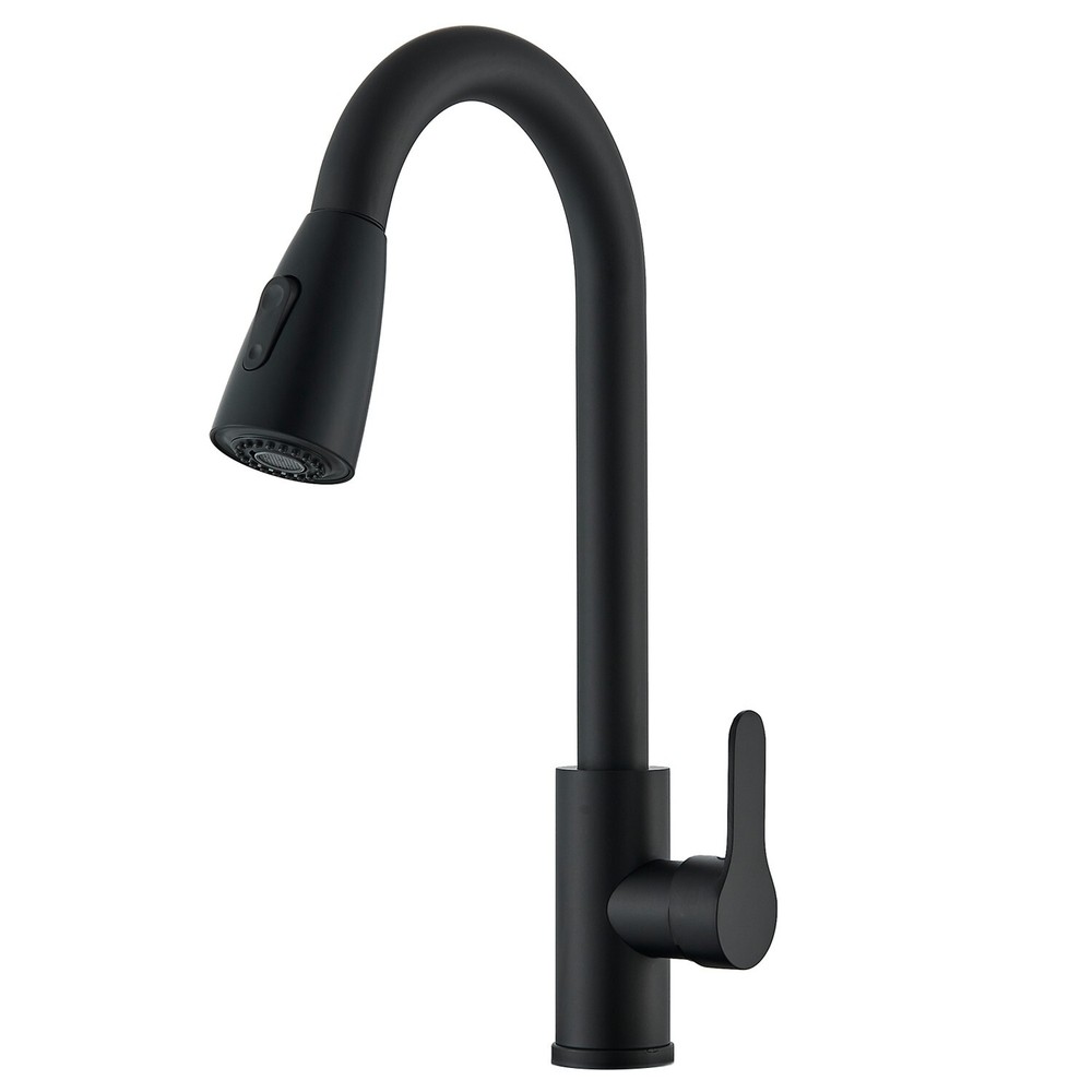 Matte Black Kitchen Sink Faucet Pull Out Sprayer Single Hole For RV Farmhouse