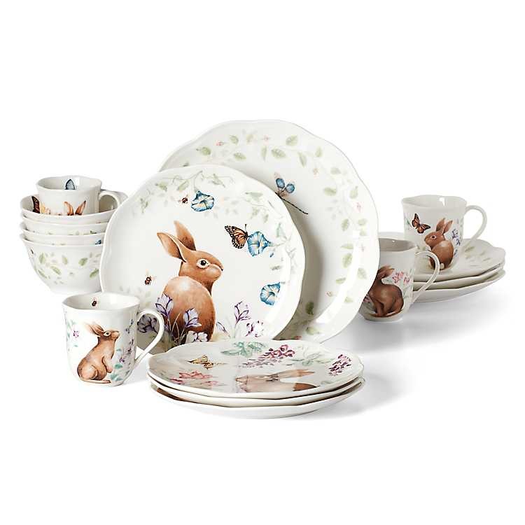 Lenox Bunny Meadow Scalloped Borders 16 Pcs Dinnerware Set, Beautiful Tablescape