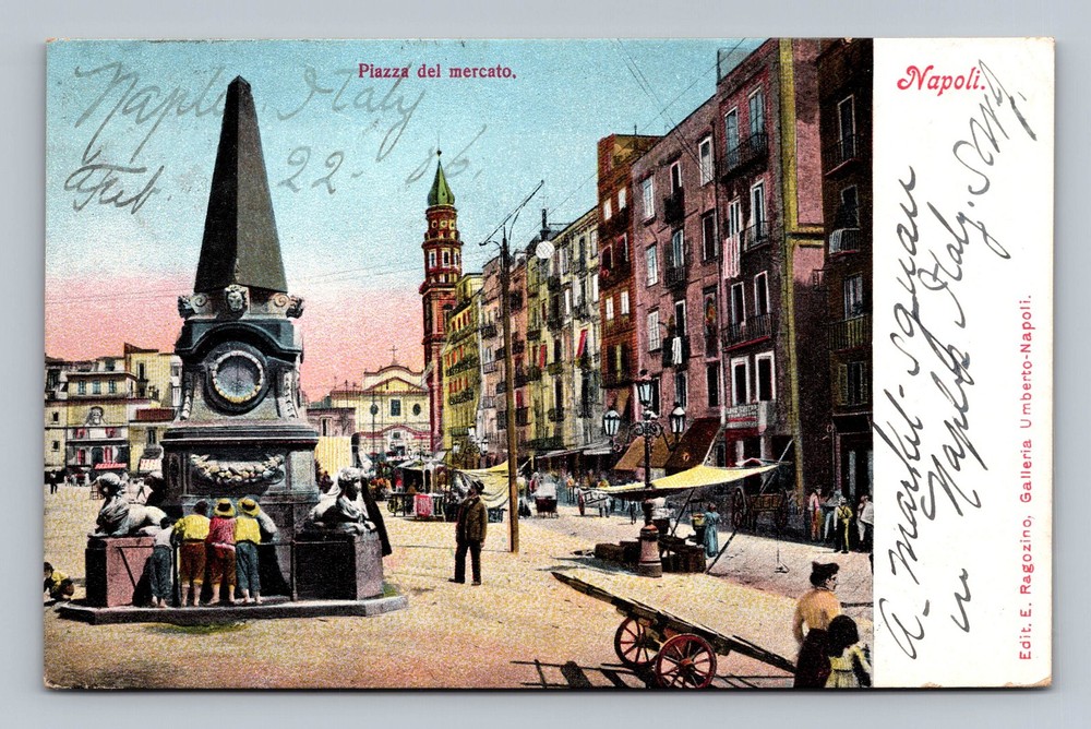 Italy- Naples Market Square Standard Souvenir Postal Old Vintage c1906 Postcard