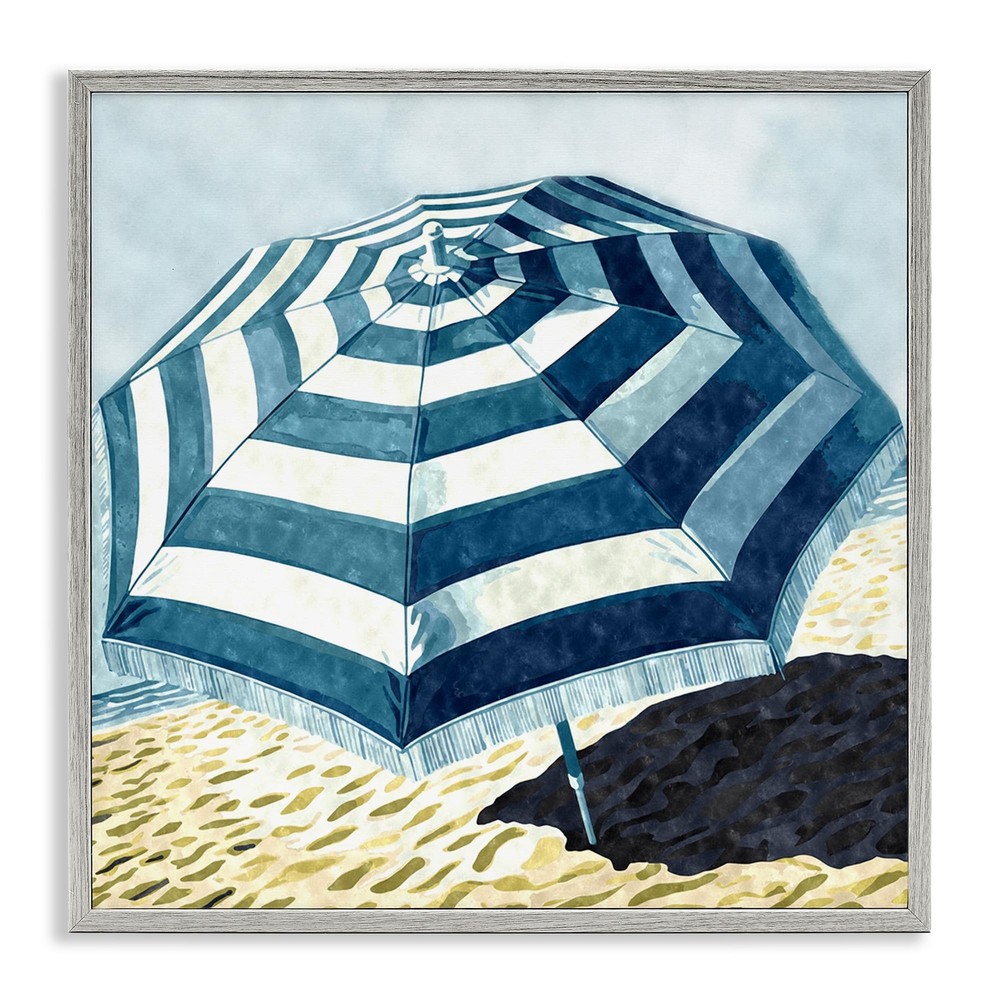 Striped Beach Umbrella Framed Giclee Artwork by Ziwei Li