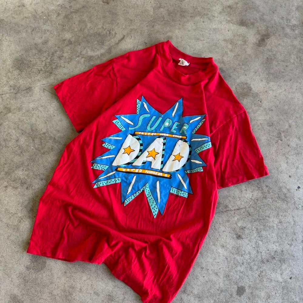 80s vintage Ken Done Super Dad Graphic Pop Art T shirt Red Medium Single Stich