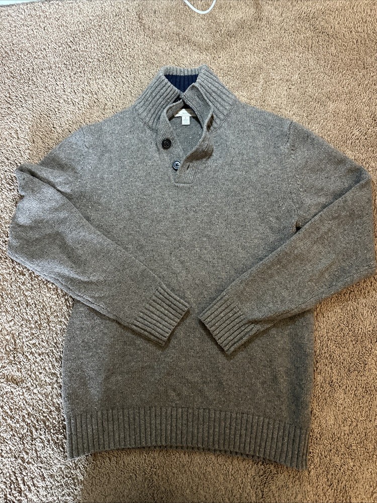 Gap Men’s Lambs Wool Sweater 1/4 Button Speckled Gray Long Sleeve Size Small