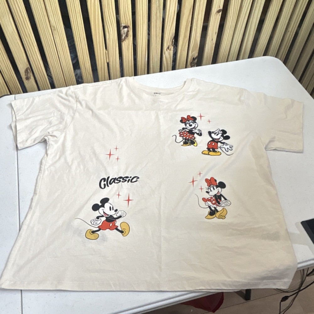 Disney Mickey & Minnie Mouse Women's XL White Graphic Knit Cotton Blend T-Shirt