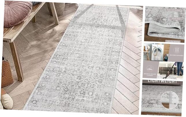 2x6 Washable Non-Slip Runner Rug for Kitchen Entryway in Silver Gray - 2ft x 6ft