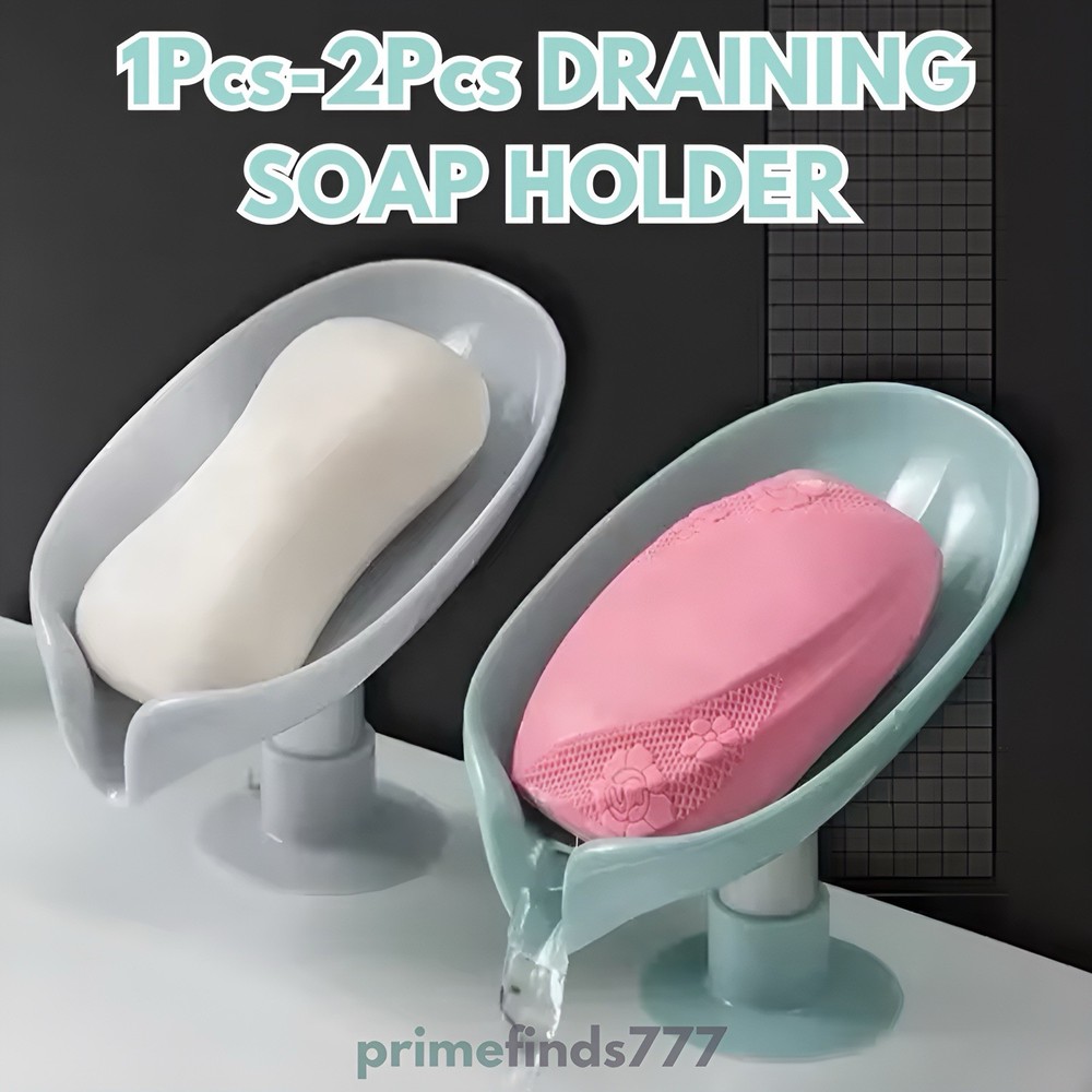 Leaf Soap Holder with Suction Cup – Drain Dish for Bathroom (1-2Pcs)