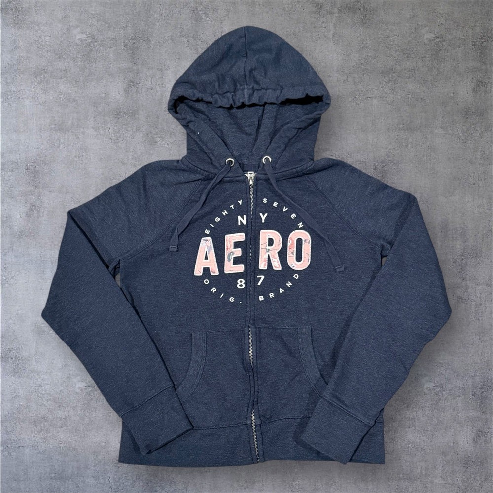 Aeropostale Women’s Y2K Navy Blue Zip Up Hoodie Sweatshirt/ Sz: M
