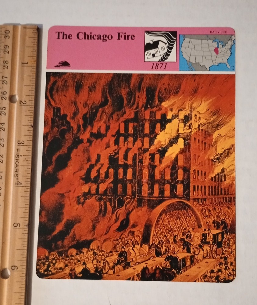 1979 Panarizon Great Chicago Fire 1871 Japan  History Collectible Large Card Vtg