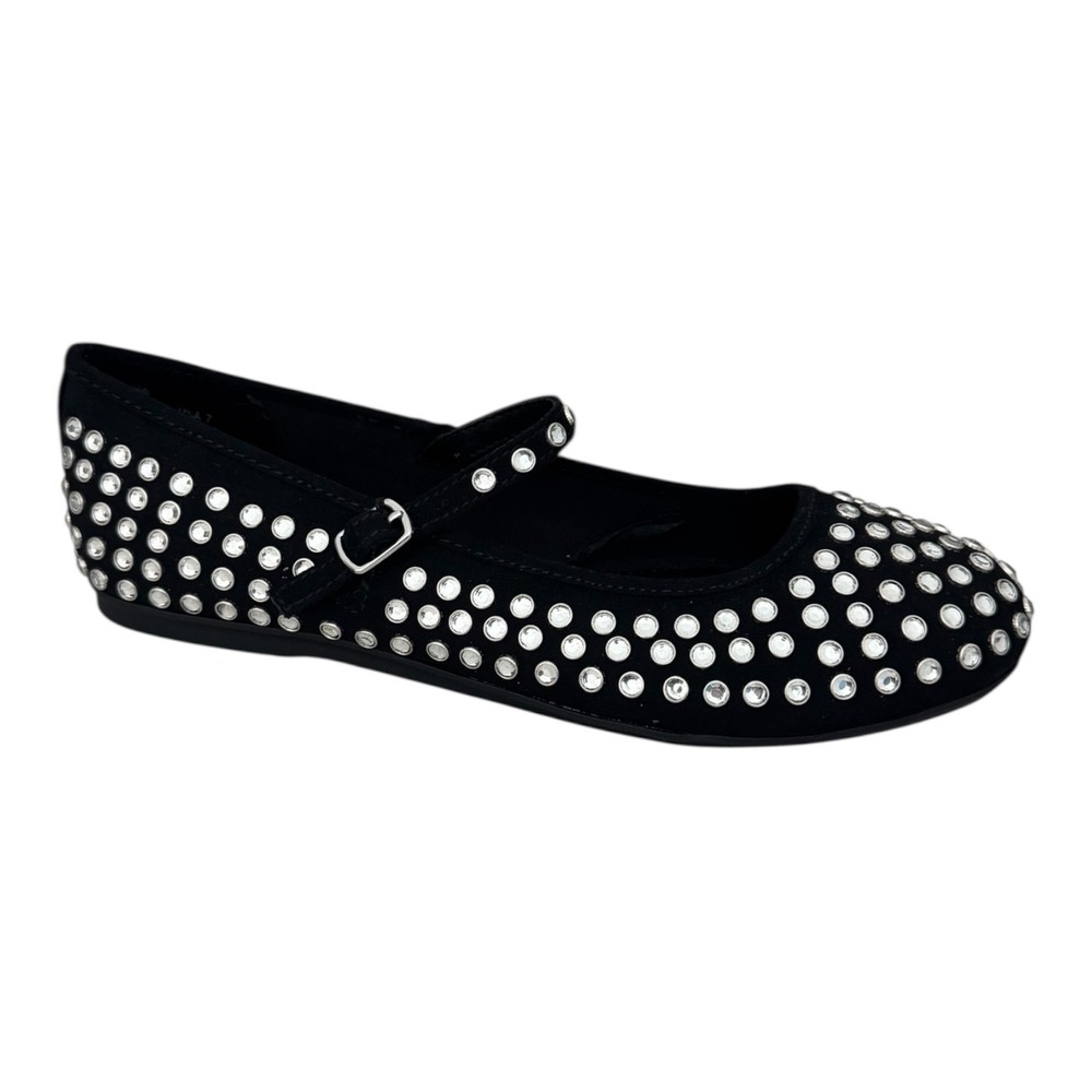 Madden NYC Black Studded Rhinestone Mary Jane Flats Comfort Stylish | NWB.