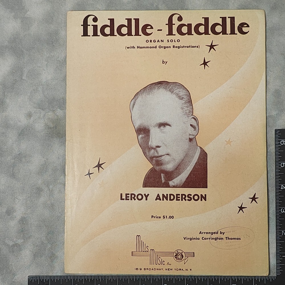 1953 Fiddle-Faddle Organ Solo Sheet Music Leroy Anderson Hammond Regs Vintage US