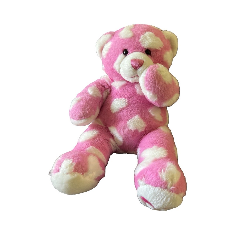 Build A Bear Pink White Hearts Teddy Magnetic Paws Plush Stuffed Animal