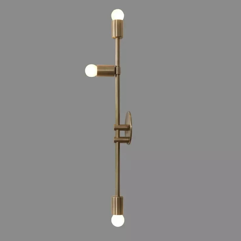 Handmade Brass Sputnik Wall Sconce with Three Exposed Bulbs