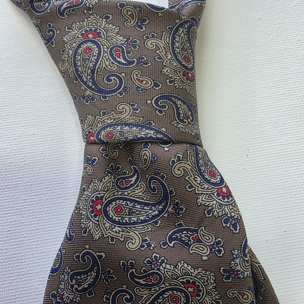 Givenchy Monsieur Mens Silk Tie Brown Blue Paisley Made in Italy Formal Necktie