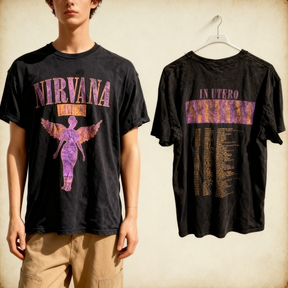 90s Nirvana 1993 In Utero Tour Concert Tour T-Shirt Double Sided