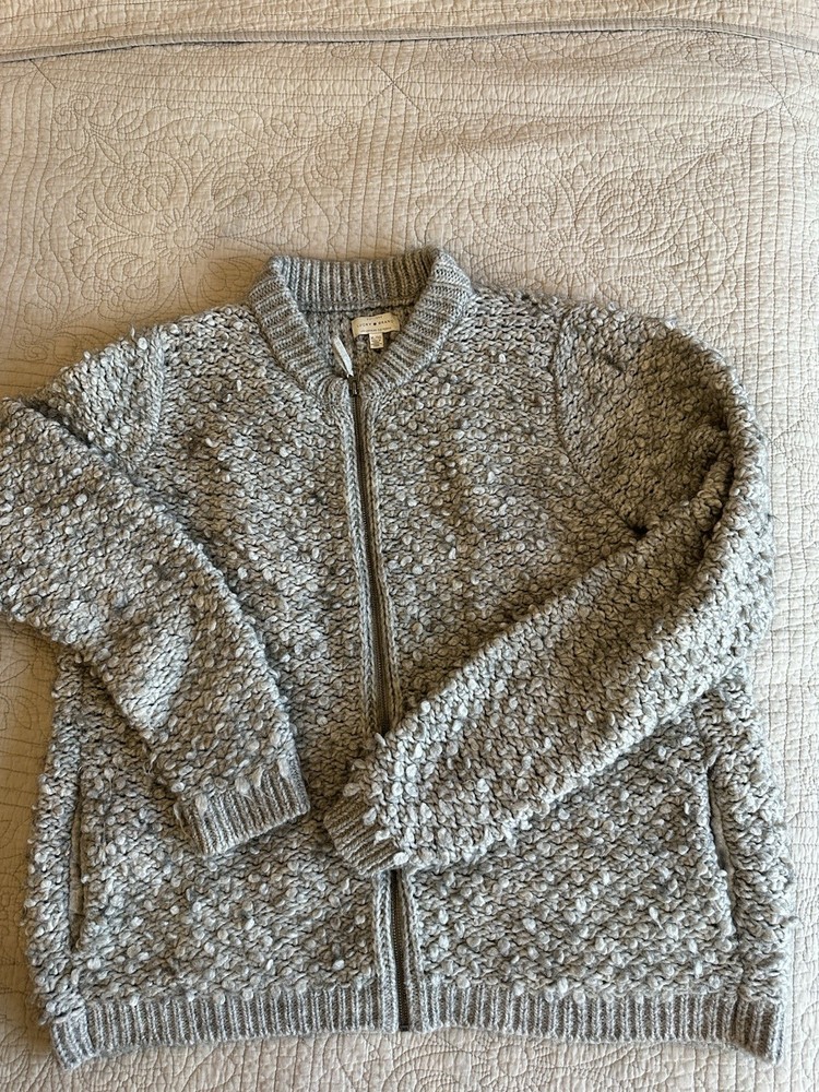 Lucky Brand Women’s Gray Knit Cardigan Sweater XL Mock Neck Full Zip
