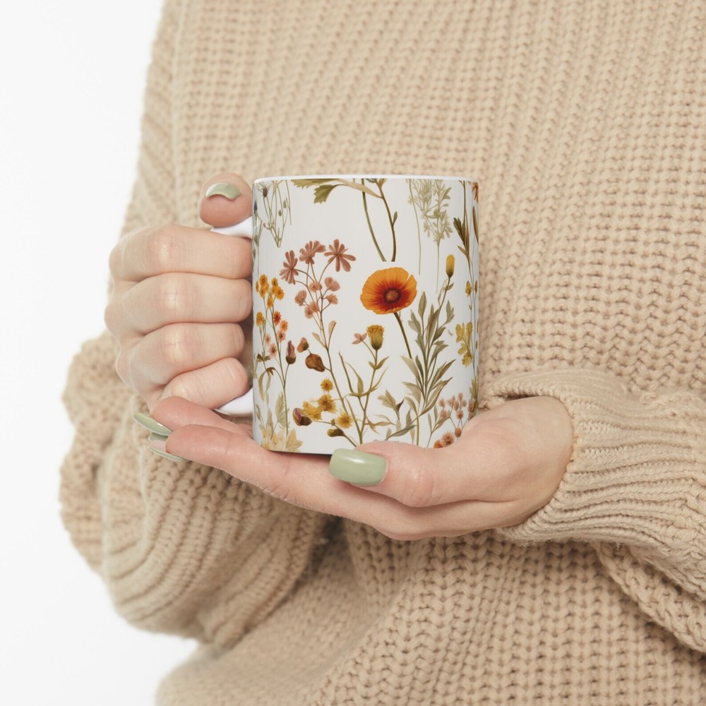 Vintage Pressed Wildflower Ceramic Mug 11oz