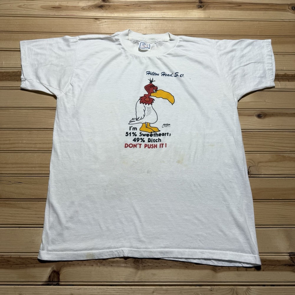 Vintage 80s Cartoon Bird 49% Sweetheart 51% B*tch Hilton Head Shirt Size XL