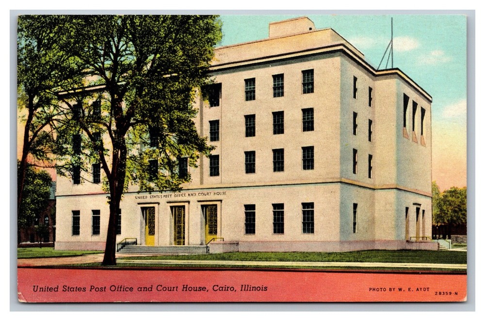 Cairo, IL Illinois, United States Post Office & Court House, Linen Postcard