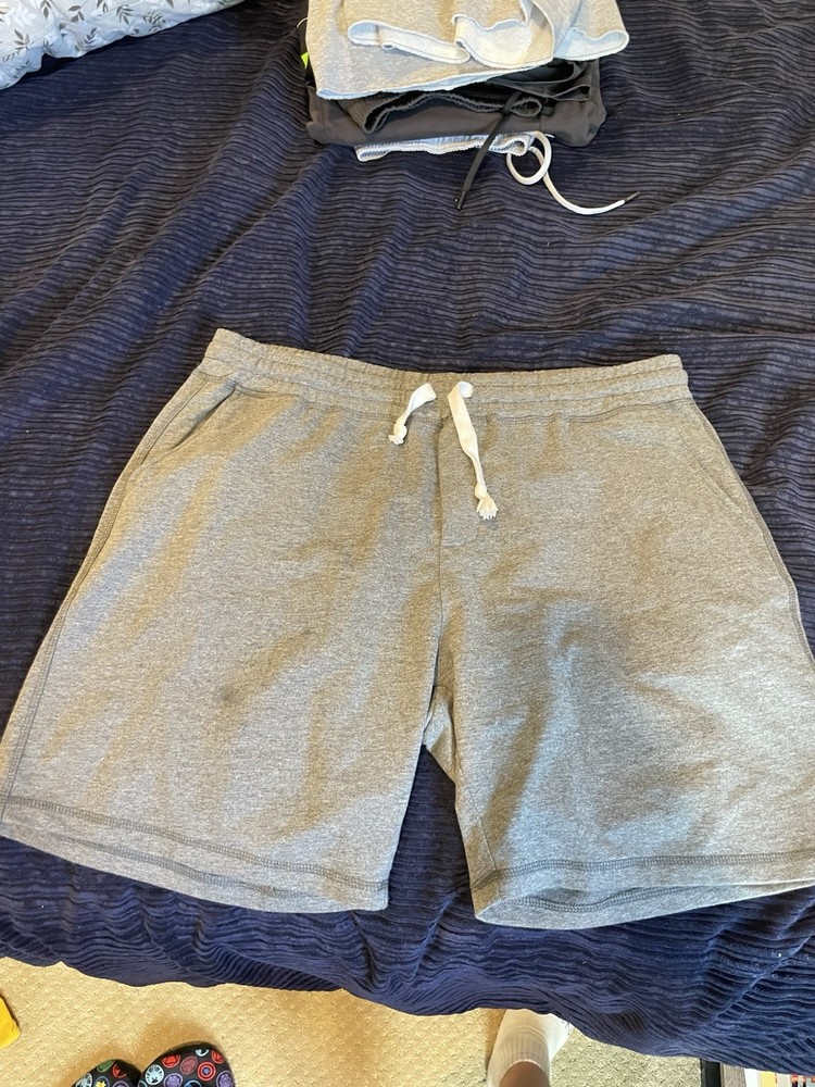 Gray Men's XL Cotton Sweat Shorts with Drawstring, Pockets, Knit Fabric