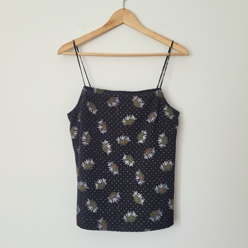 Topshop Black Square Neck Daisy Floral Cami Top with Spaghetti Straps Size 6