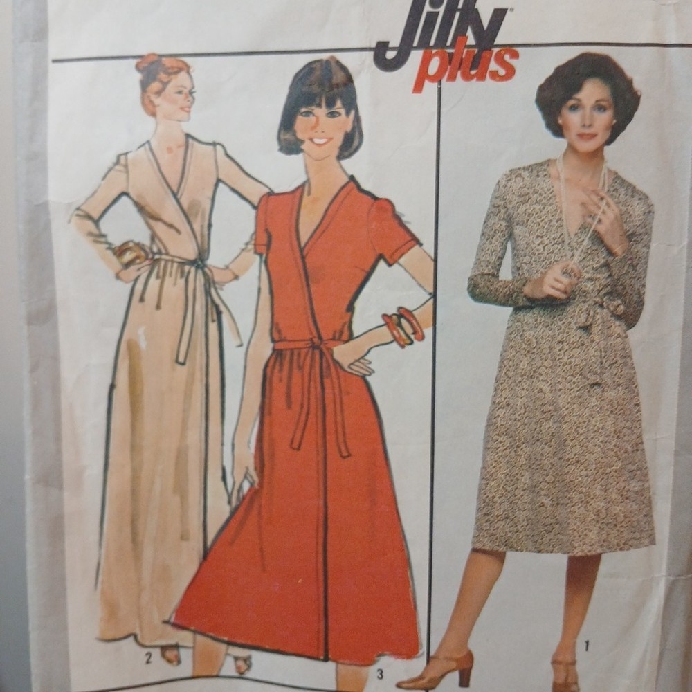 1970s Simplicity 8235 SIZE 12 Misses Front Wrap Dress W/ Belt UC/FF Jiffy Plus