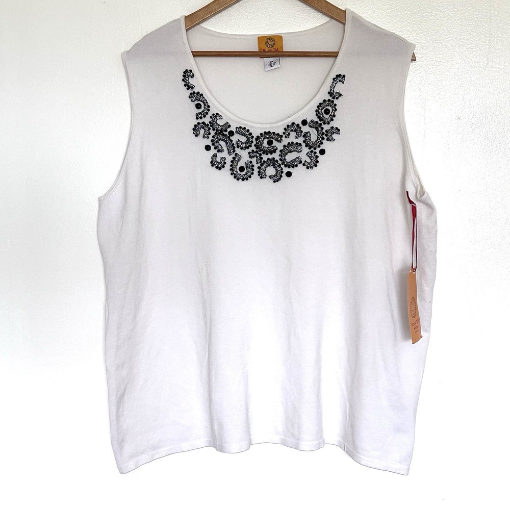 NWT Ruby Rd. Plus Shirt Women’s 3X White Beaded Sleeveless Top